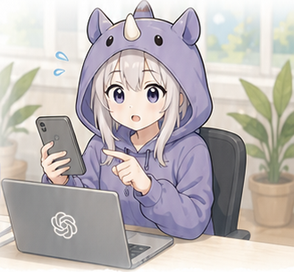 明るい部屋でスマートフォンとパソコンを使うSAI