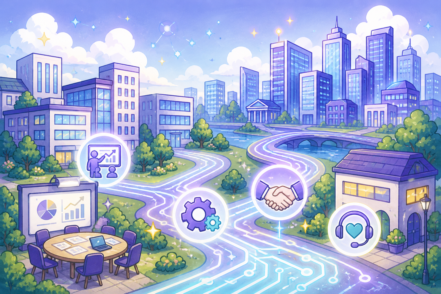 企業のAI活用や研修を支援するイメージ