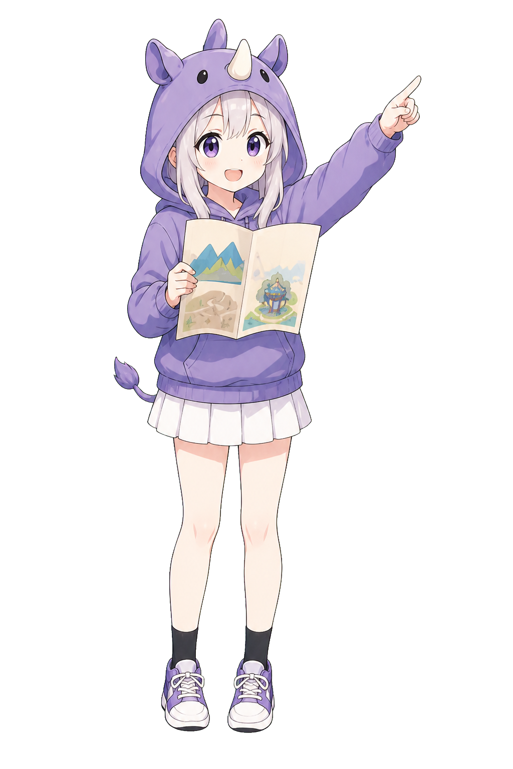 地図を持って道を案内するAI初心者キャラクターのSAI