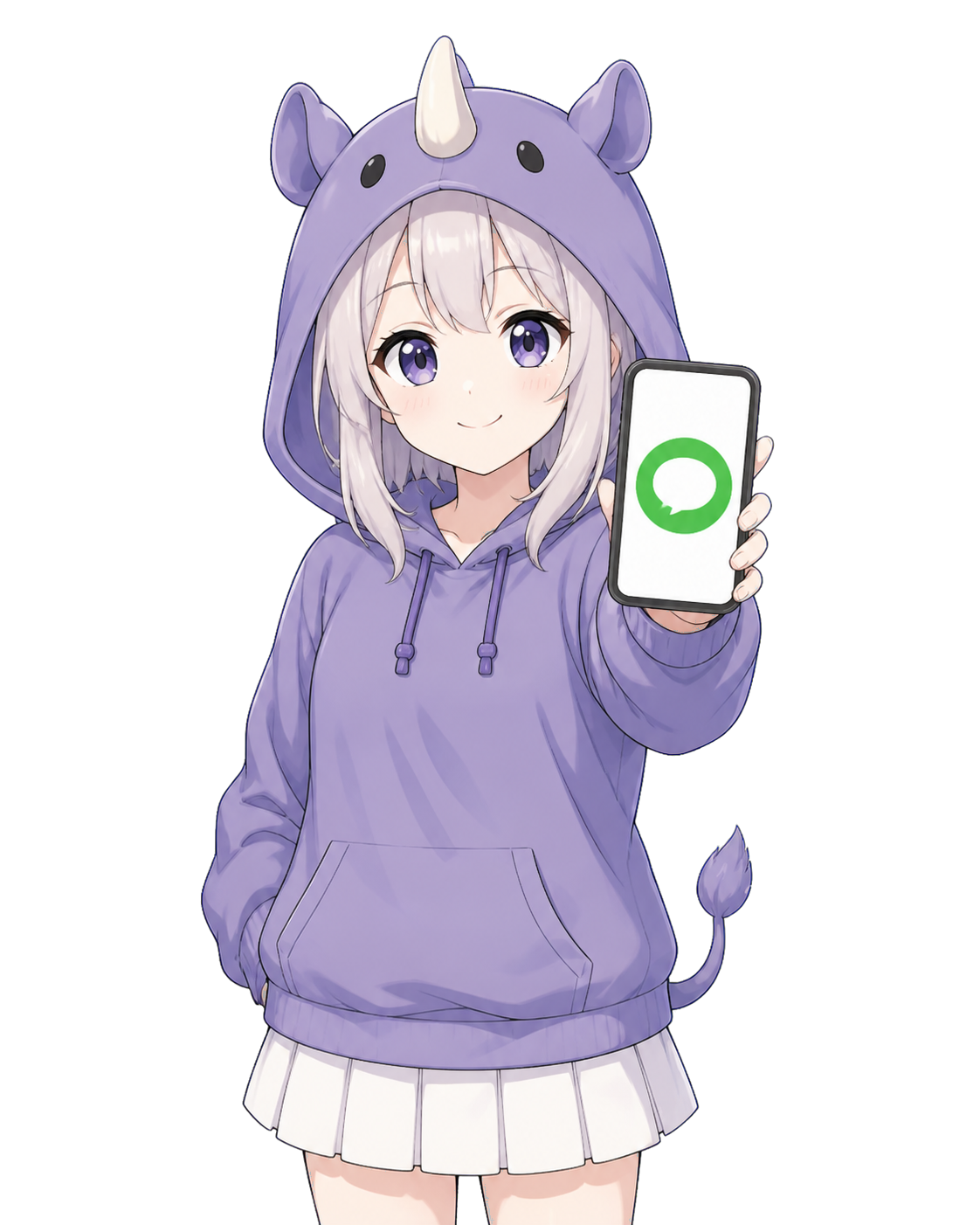 LINEの画面を見せるSAI